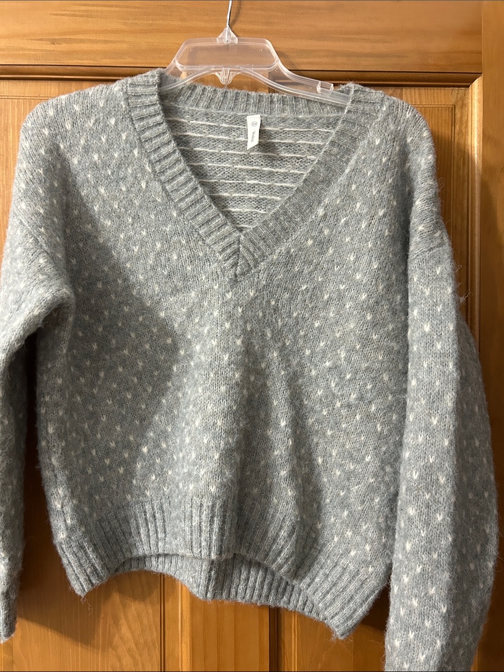Wishlist Soft Grey V-Neck Polka Dot Sweater